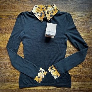 Authentic Burberry LS Spotted Print Trim Cashmere Top ** NWT **Size S * 2 avail